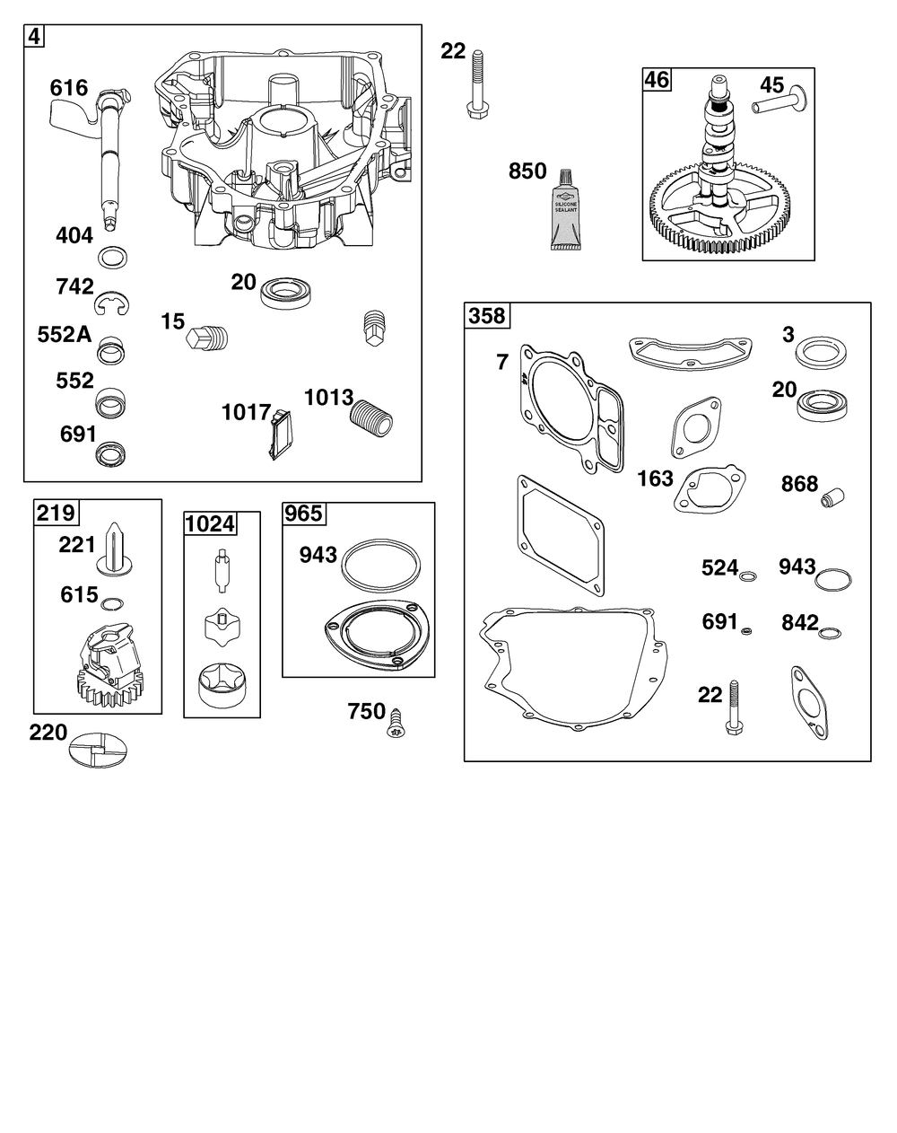 Crankcase Cover/Sump Group Diagram and Parts List for 44U777-0010-G1 400000 - 699999 Briggs and Stratton Engine